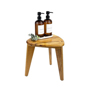 Simple Sturdy Space Saving Teak Wooden Shower Foot Rest Stool Bench For Inside Showers, Easy To Assemble