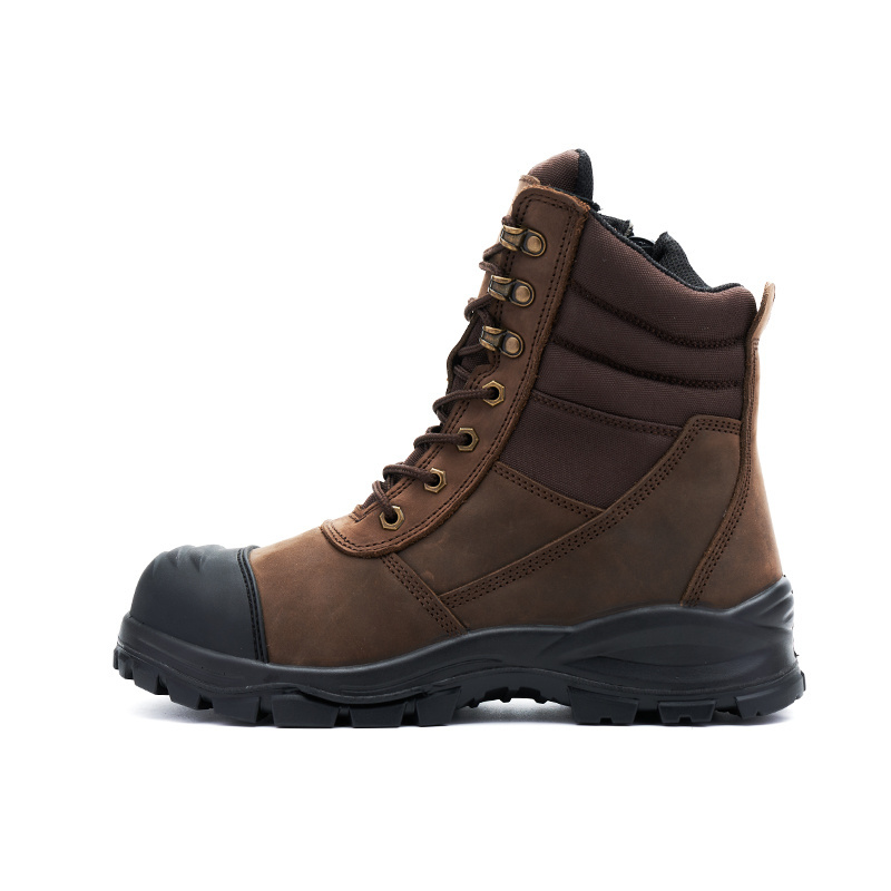 High ankle dark brown Crazy horse Leather mining work safety boots for men, brown safety boot have tpu toe