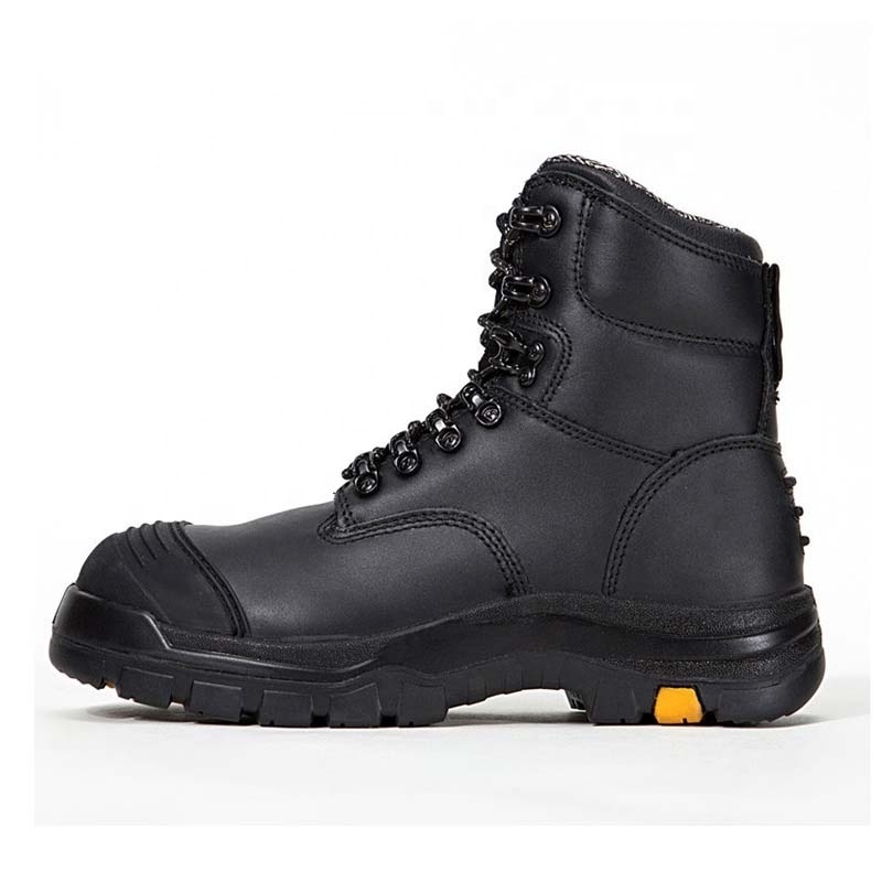 steel plate anti-pierce safety boots genuine leather work shoes with PU outsole Customized black high cut safety shoes for men