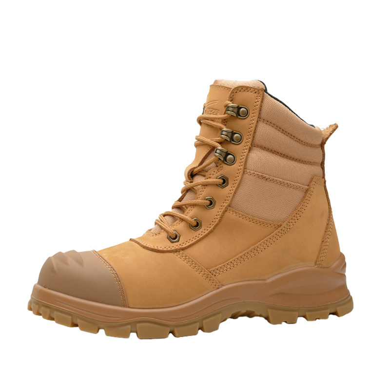 Protection  High Cut Steel Toe Wheat Nubuck Leather Mens Safety Boots Yellow Safety Boot Australia Pu Tpu Outsole Safety Shoes