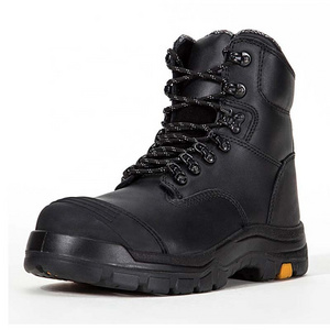 steel plate anti-pierce safety boots genuine leather work shoes with PU outsole Customized black high cut safety shoes for men