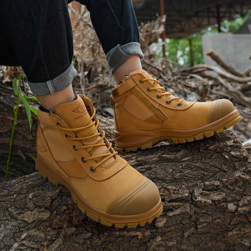 Anti-penetration Comfortable Nubuck Leather Side Have Zip Miner Australia Men Yellow  Safety Work Shoes Boots