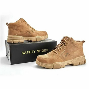 Light Weight Genuine Safety Boot Yellow Cow Suede Leather Rubber Sole Work Boots,Anti-smash Anti-puncture Anti-slip work boots