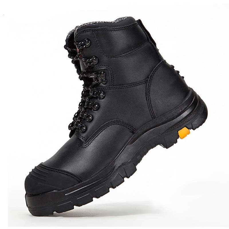 steel plate anti-pierce safety boots genuine leather work shoes with PU outsole Customized black high cut safety shoes for men