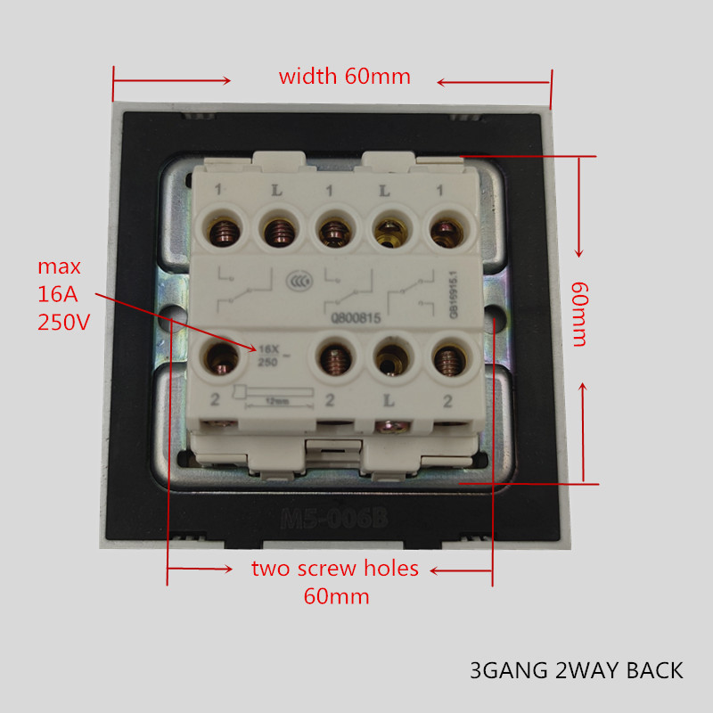 Screwless Finishing Plate Brass Toogle Button Type Electrical Tripple Wall Switch Designer for Hotel