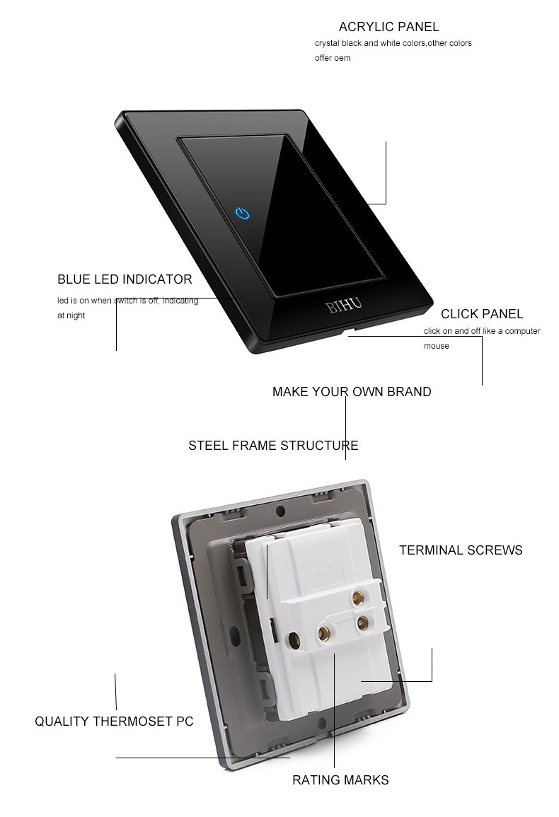 bihu interruptor new model led light switch wall switch