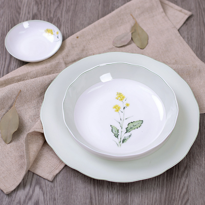 wholesalers ceramic and porcelain plates green plant pattern bone china dinner plate set fish fruit soup dish plate