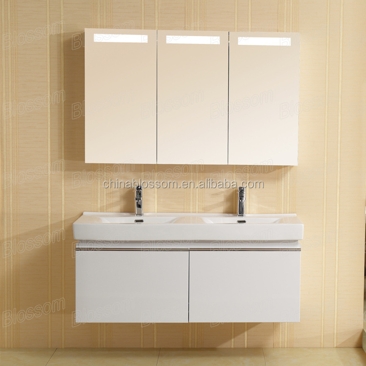 LED mirror cabinet MDF bathroom cabinet with ceramic under sink