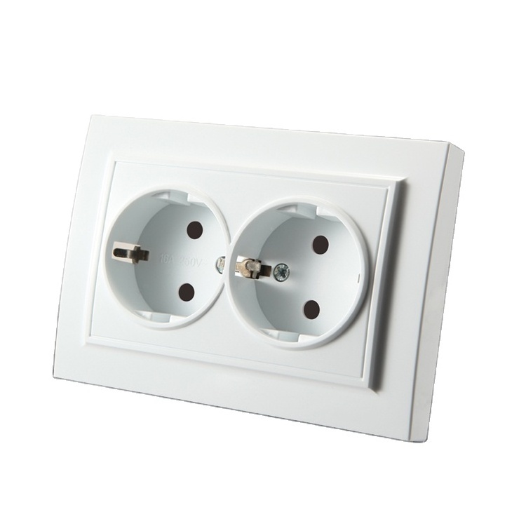 European schuko double socket switch and wall socket plug