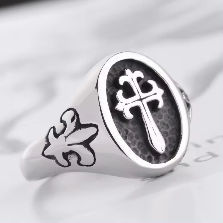 Wholesale Mens Jewelry Stainless Steel Medieval Cross Fleur de Lis Ring