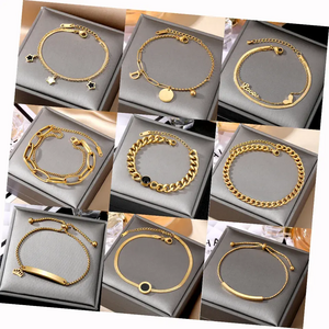 Women Wholesale Fashion Jewelry Bracelets Cuban Chain Adjustable Designer 18K Gold Plated Stainless Steel Bracelet