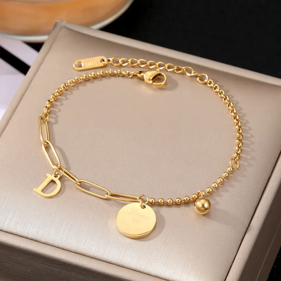 Women Wholesale Fashion Jewelry Bracelets Cuban Chain Adjustable Designer 18K Gold Plated Stainless Steel Bracelet