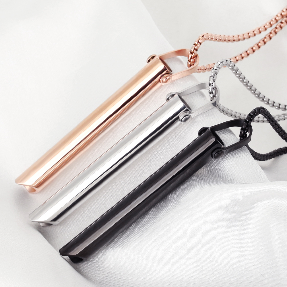 Wholesale Waterproof Whistle Anxiety Breathing Necklace Custom Stainless Steel Breath Pendant Necklace For Women Men