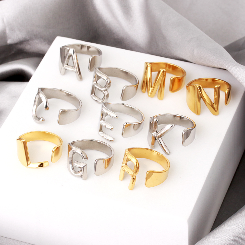 Tarnish Free Designer Chunky Alphabet A-Z Letter Ring Minimalist 18K Gold Stainless Steel Initial Finger Rings For Women