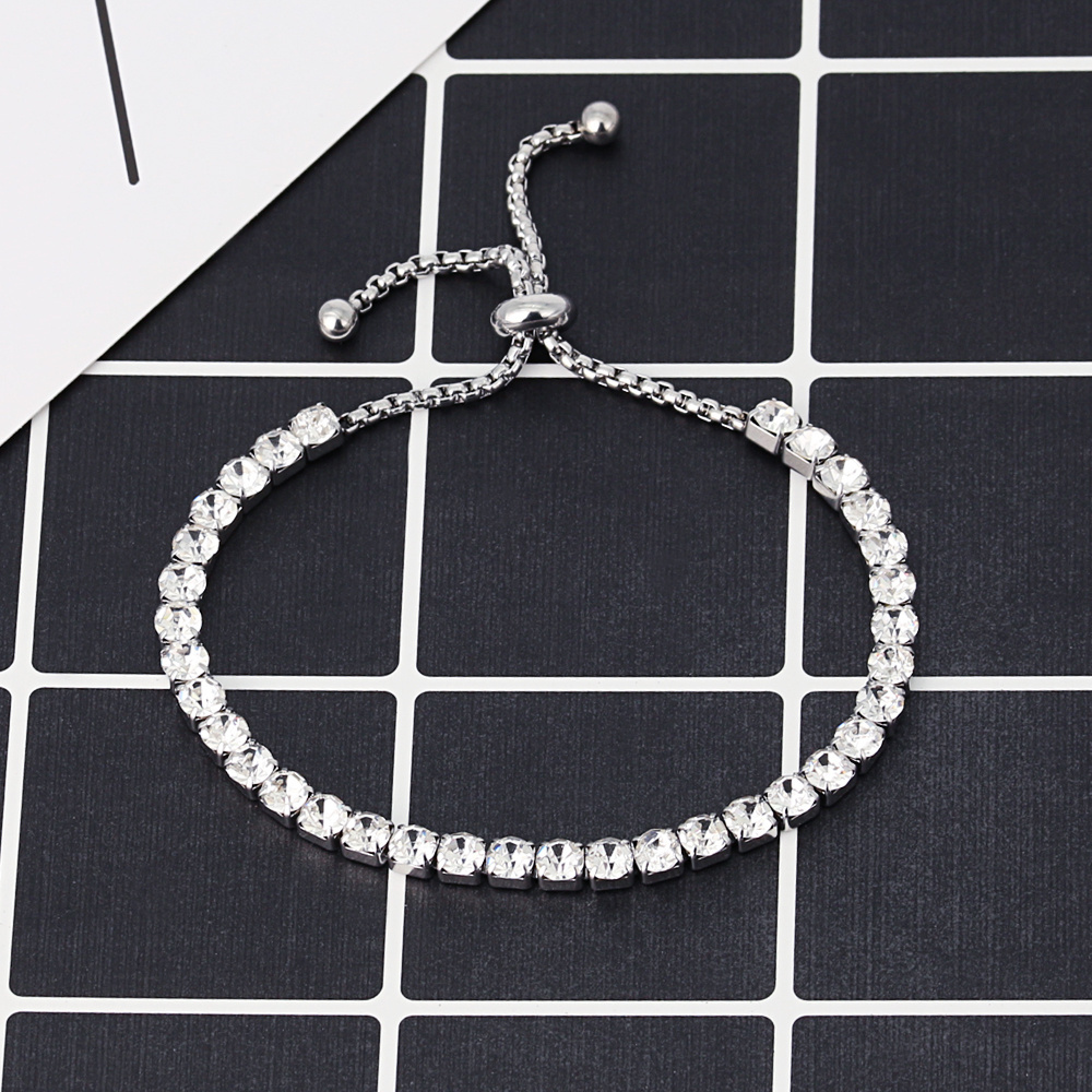 Customized Pulsera Women Fashion Jewelry Stainless Steel Round Box Chain Bracelet Luxury Adjustable Tennis Bracelet