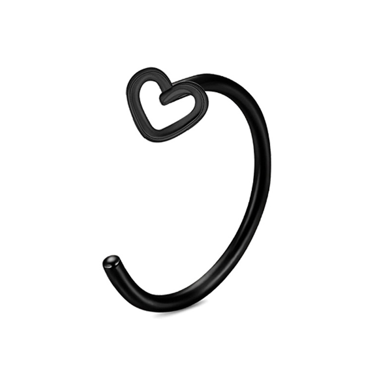 Tarnish Free Jewelry Hypoallergenic Lip Cuff Clip Body Jewelry Stainless Steel Hollow Heart Design Hoop Nose Ring