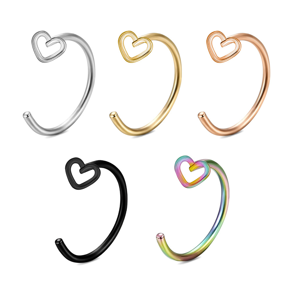 Tarnish Free Jewelry Hypoallergenic Lip Cuff Clip Body Jewelry Stainless Steel Hollow Heart Design Hoop Nose Ring