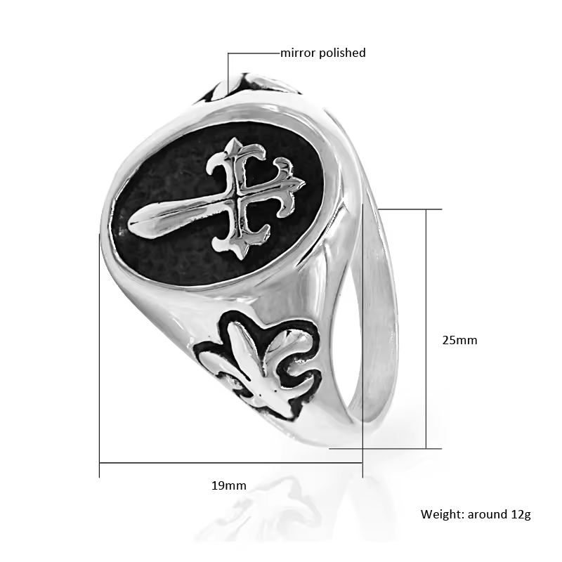 Wholesale Mens Jewelry Stainless Steel Medieval Cross Fleur de Lis Ring