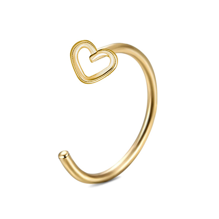 Tarnish Free Jewelry Hypoallergenic Lip Cuff Clip Body Jewelry Stainless Steel Hollow Heart Design Hoop Nose Ring