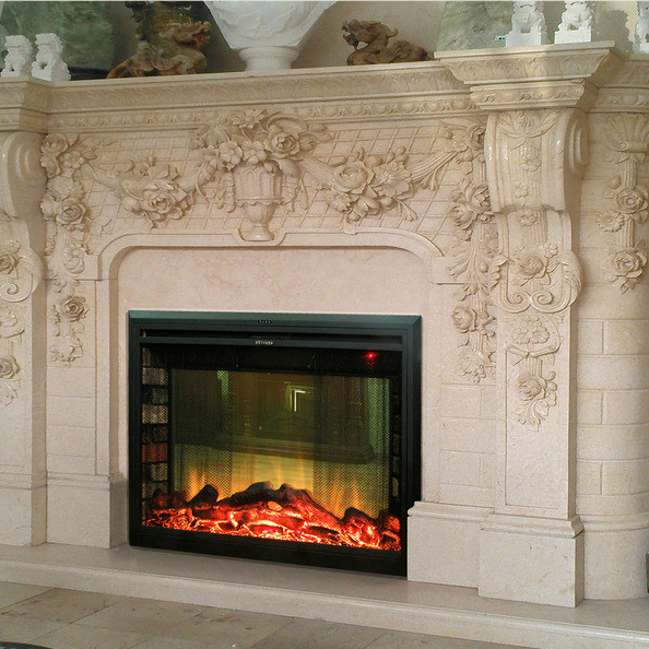 Design Wall Mounted Gas Fireplace Other Fireplaces on Sale Boton Beige Marble Indoor Freestanding without Remote Control