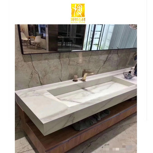 Artificial Stone Polished New Design Marble Basin Calacatta Quartz Countertop Vanity Counter Top Bathroom Sinks