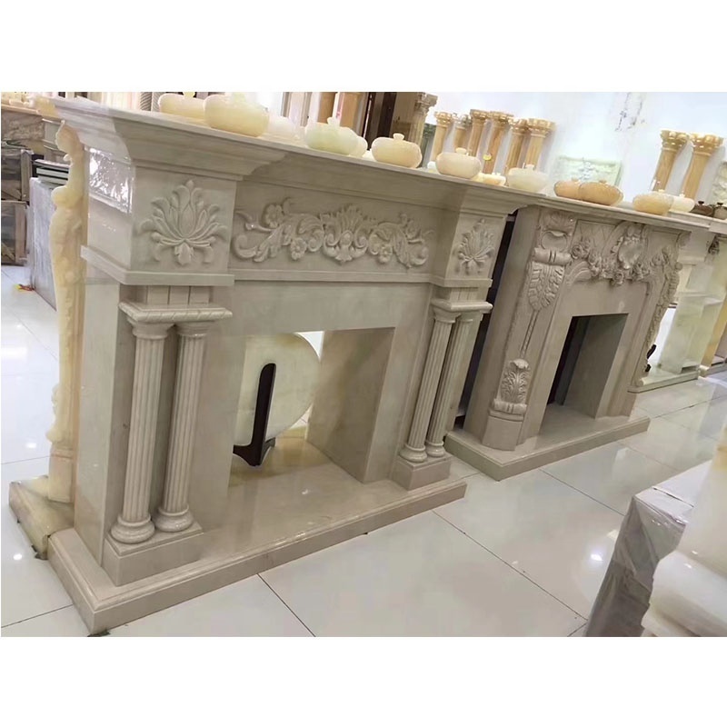 China Manufacturer Natural Stone Hand-craved Home Decorative Cheap Fireplace Surround with Column