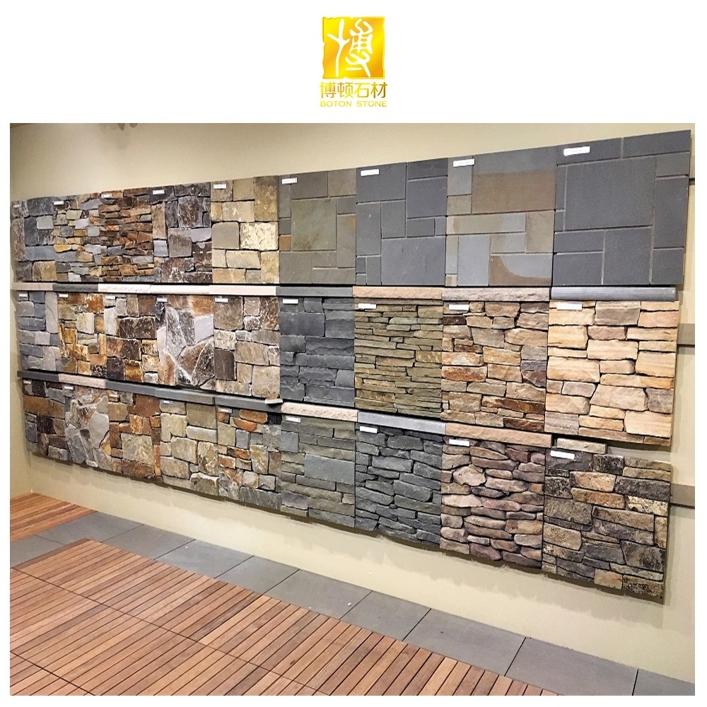 Customized Size Outdoor Artificial Slate Cladding Cultural Decorative Stones Veneer Faux Stone Wall Panels