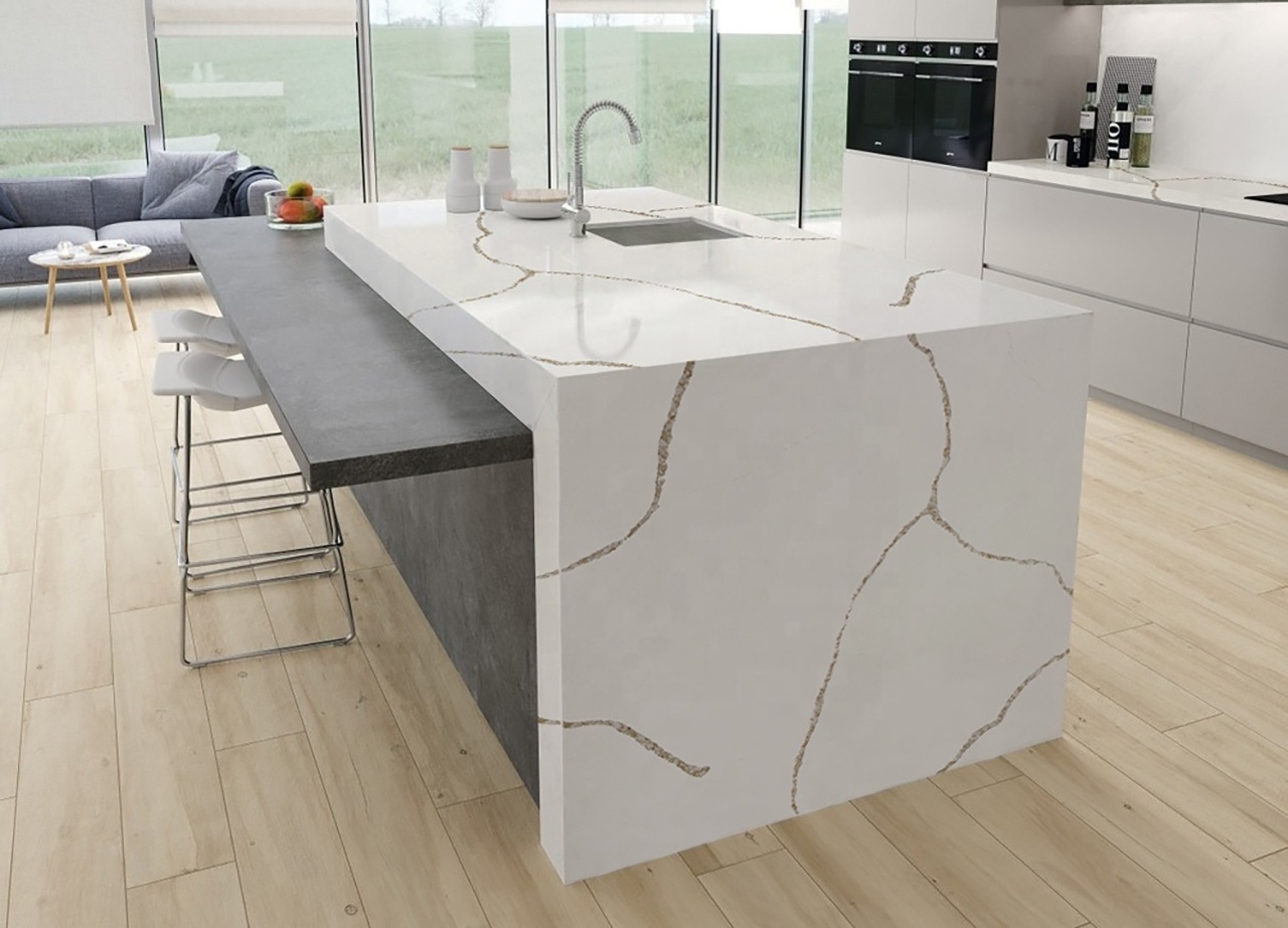 Chinese Direct Factory Kitchen Countertop White Calacatta Gold Quartz Price Quartzite Slab