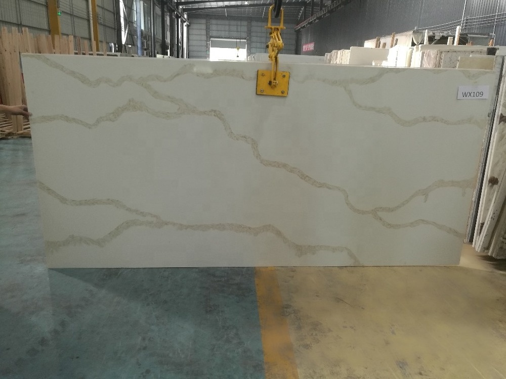 Chinese Direct Factory Kitchen Countertop White Calacatta Gold Quartz Price Quartzite Slab