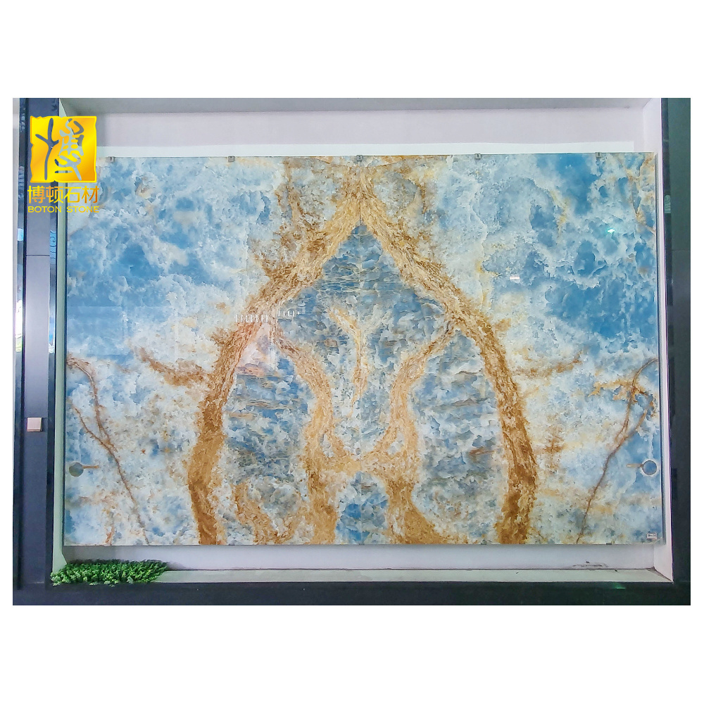 Good Price Translucent Backlit Blue Onyx Panel Book Match Onyx Slab Blue