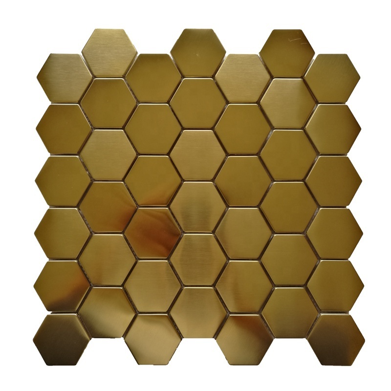 Wholesale Modern 3D Gold Tiles Peel Stick Murals Kitchen Backsplash Metal Mosaic Tile