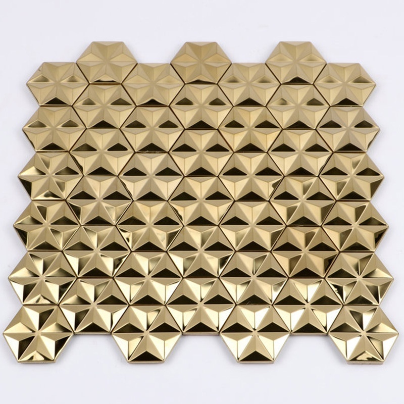 Wholesale Modern 3D Gold Tiles Peel Stick Murals Kitchen Backsplash Metal Mosaic Tile