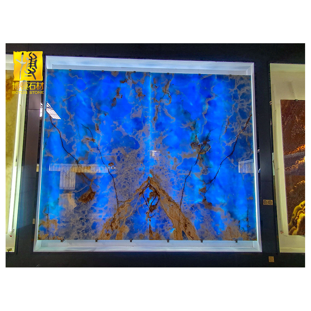 Good Price Translucent Backlit Blue Onyx Panel Book Match Onyx Slab Blue