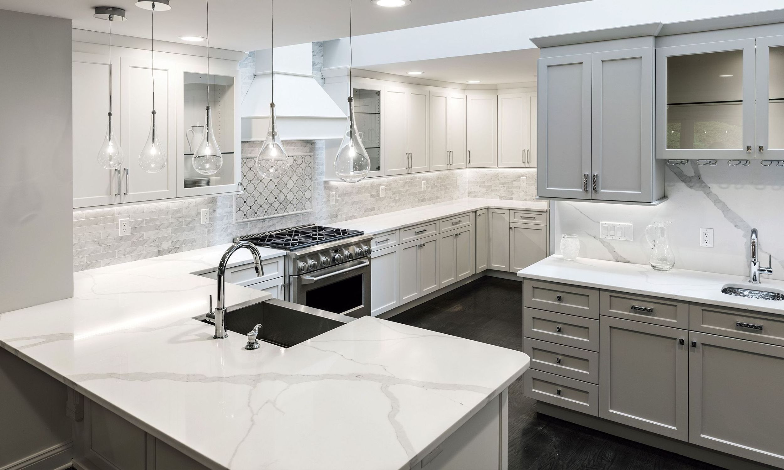 Artificial Stone Carrara Countertops Kitchen Cabinets White Quartz Tiles