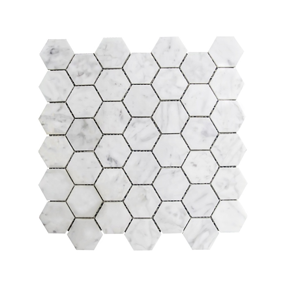 Natural Stone Carrara White Hexagon Marble Mosaic Tile for Bathroom Wall