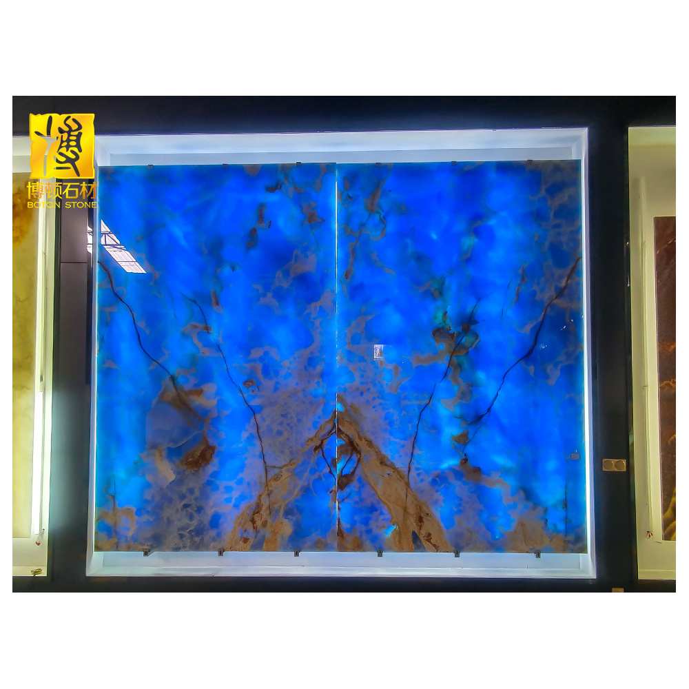 Good Price Translucent Backlit Blue Onyx Panel Book Match Onyx Slab Blue