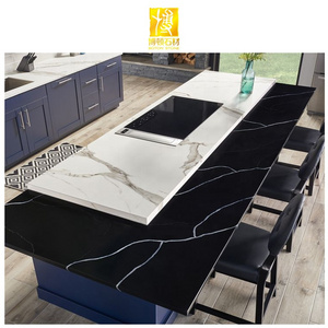 Artificial Kitchen Worktops Nero Vanity Top with White Veins Black Quartz Countertop