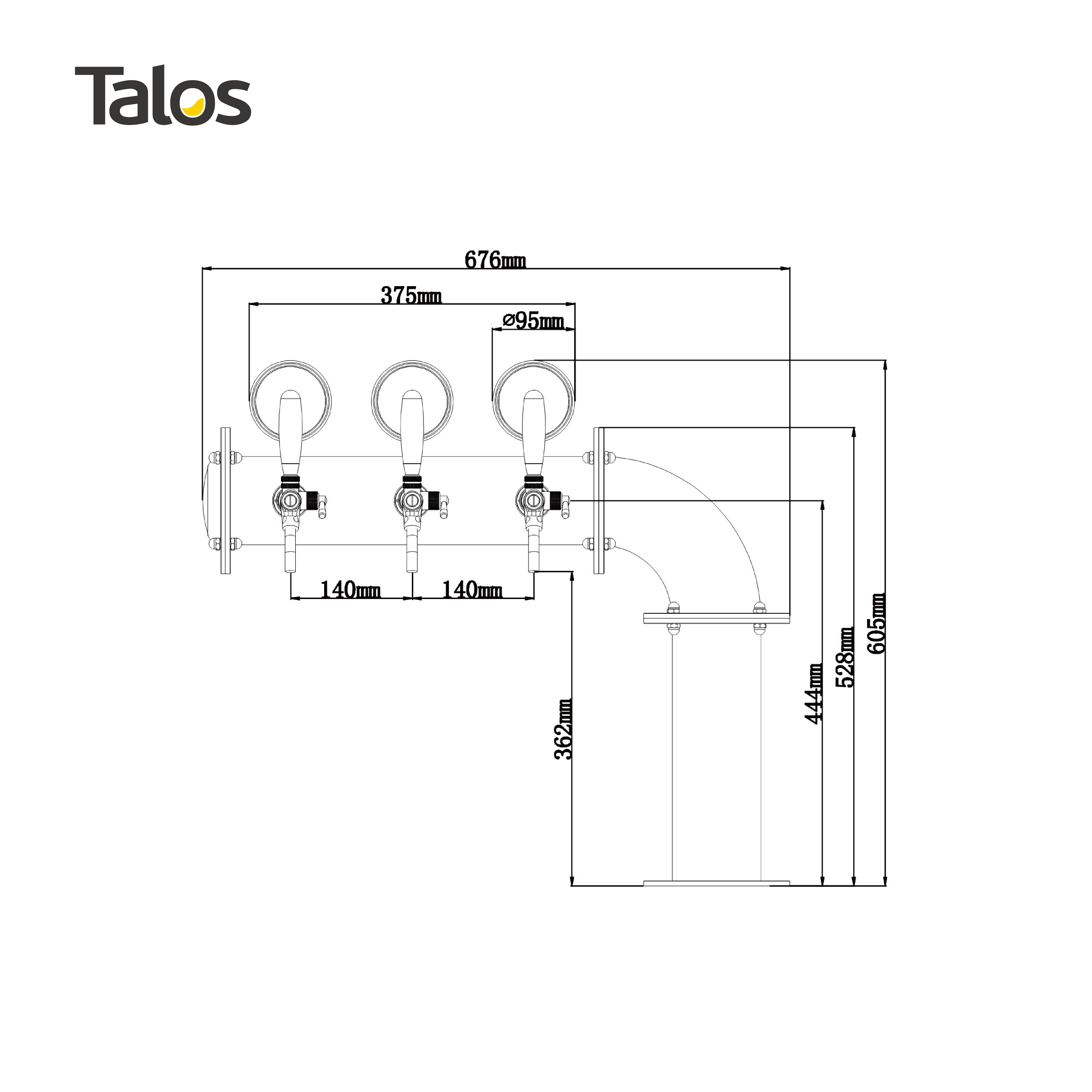 TALOS Bar Equipment Drink Dispenser L Type 3-way 102mm Beer Tower