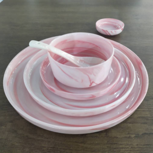 High temperature ceramics plates sets pink marble porcelain dinner grey marble crockery set