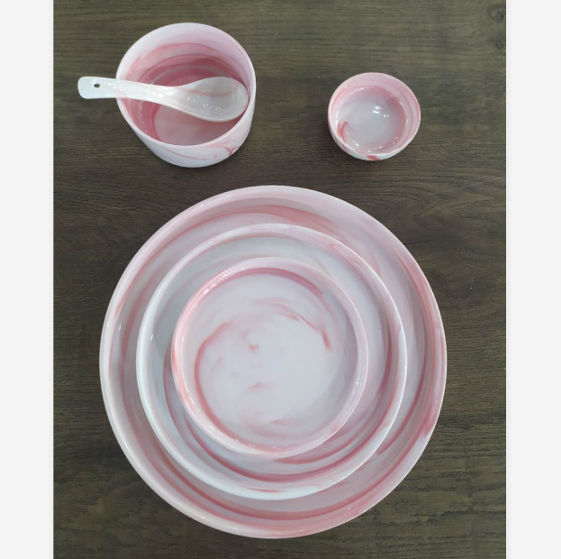 High temperature ceramics plates sets pink marble porcelain dinner grey marble crockery set