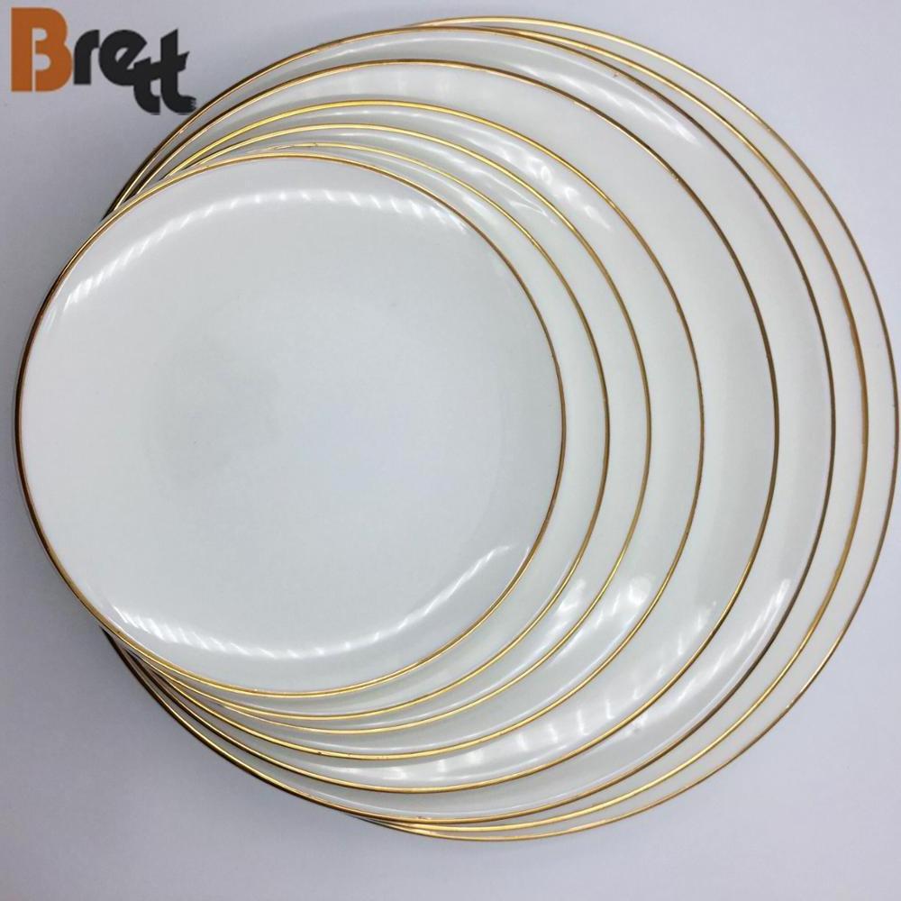 Ceramic All Sizes Gold Rim Bulk Dinner Plates For Weddings