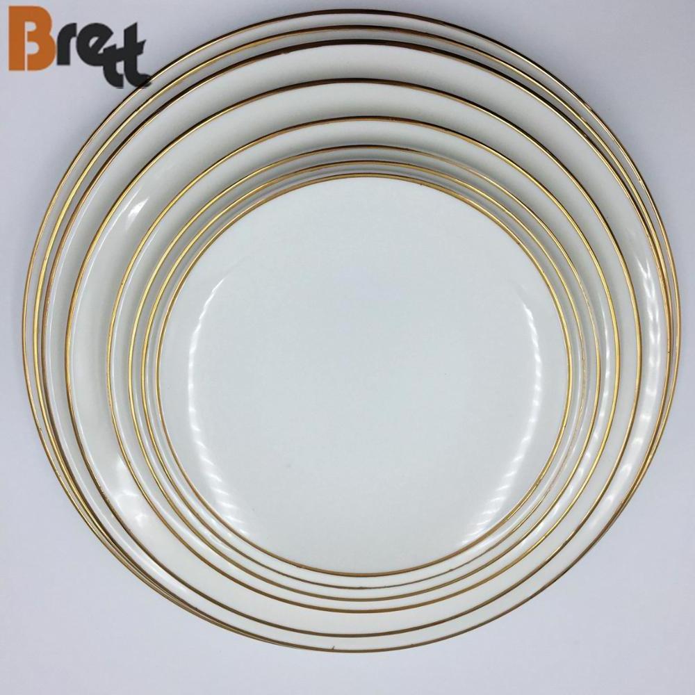 Ceramic All Sizes Gold Rim Bulk Dinner Plates For Weddings