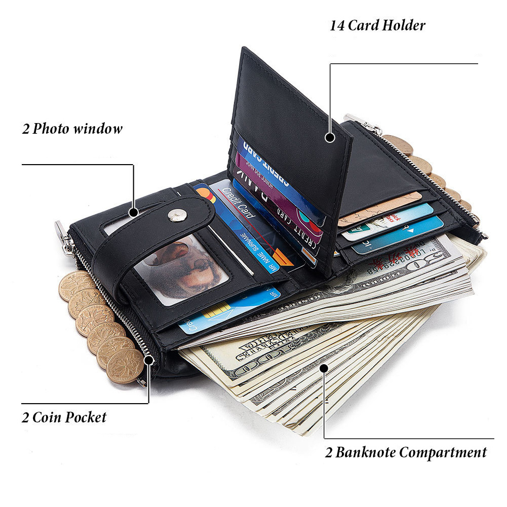 Factory Wholesale RFID Anti-Theft  Purse t Tri-Fold Credit Card Holder Slots Multifunction Crazy Horse Leather Wallet