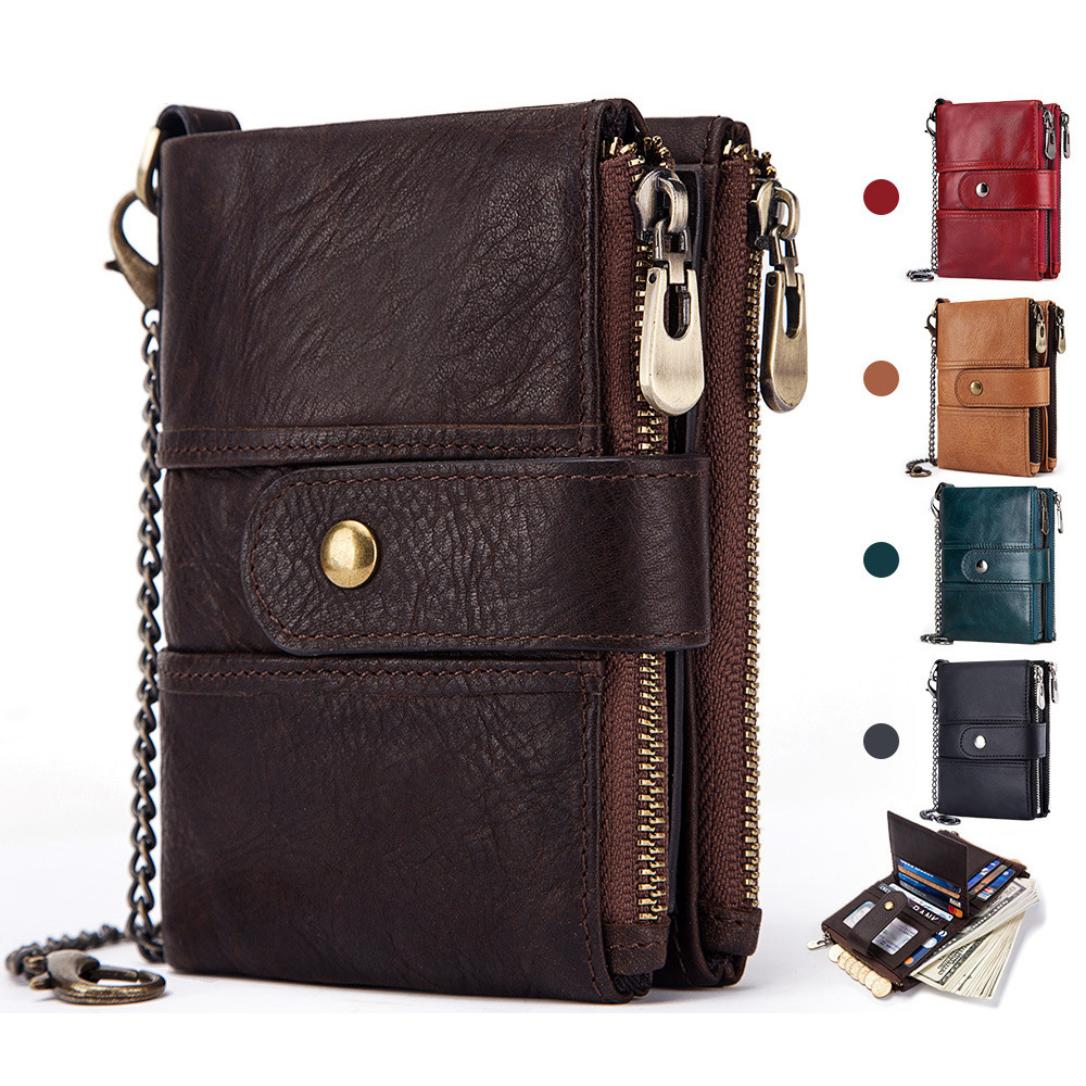 Factory Wholesale RFID Anti-Theft  Purse t Tri-Fold Credit Card Holder Slots Multifunction Crazy Horse Leather Wallet