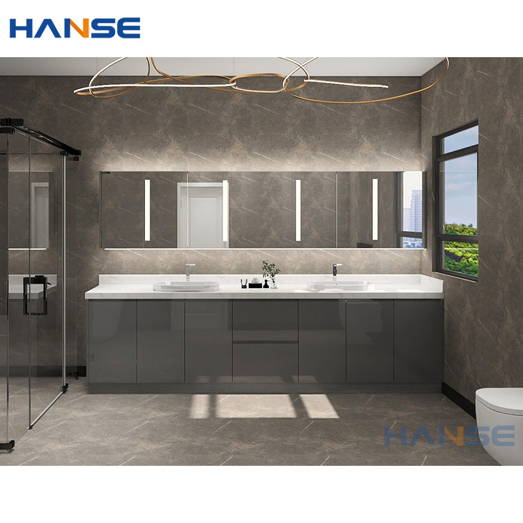 Freestanding double sinks vanities cabinets design modern floor standing black bathroom vanity with marble countertop