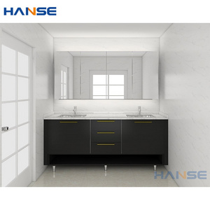 Freestanding double sinks vanities cabinets design modern floor standing black bathroom vanity with marble countertop