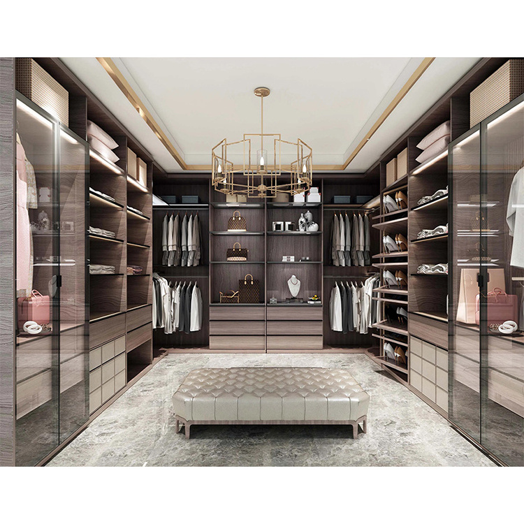 High end clothes cabinet wardrobe walkin closets systems furniture design customized luxury bedroom big wooden walk in closet