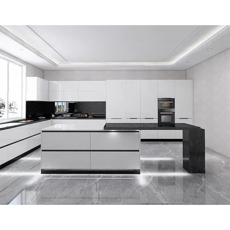 China supplier wholesale modern furniture complete set white high gloss aluminium kitchen cabinet design with led sensor light