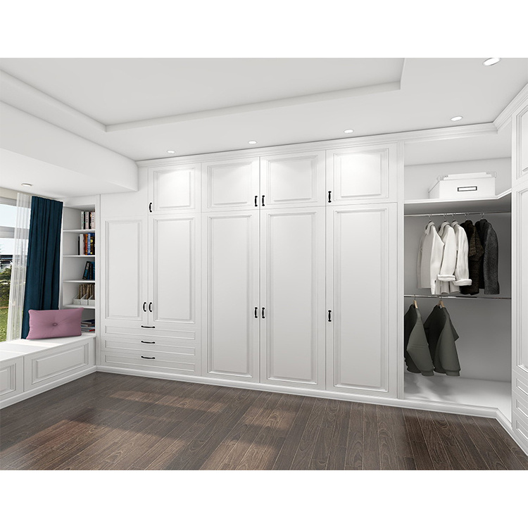 Modern wooden built in closets system furniture design custom white oak wood walk in wardrobe closet for home hotel project