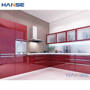 Wholesale modern aluminum kitchen furniture design high gloss red finish metal aluminium profile kitchen cabinets set